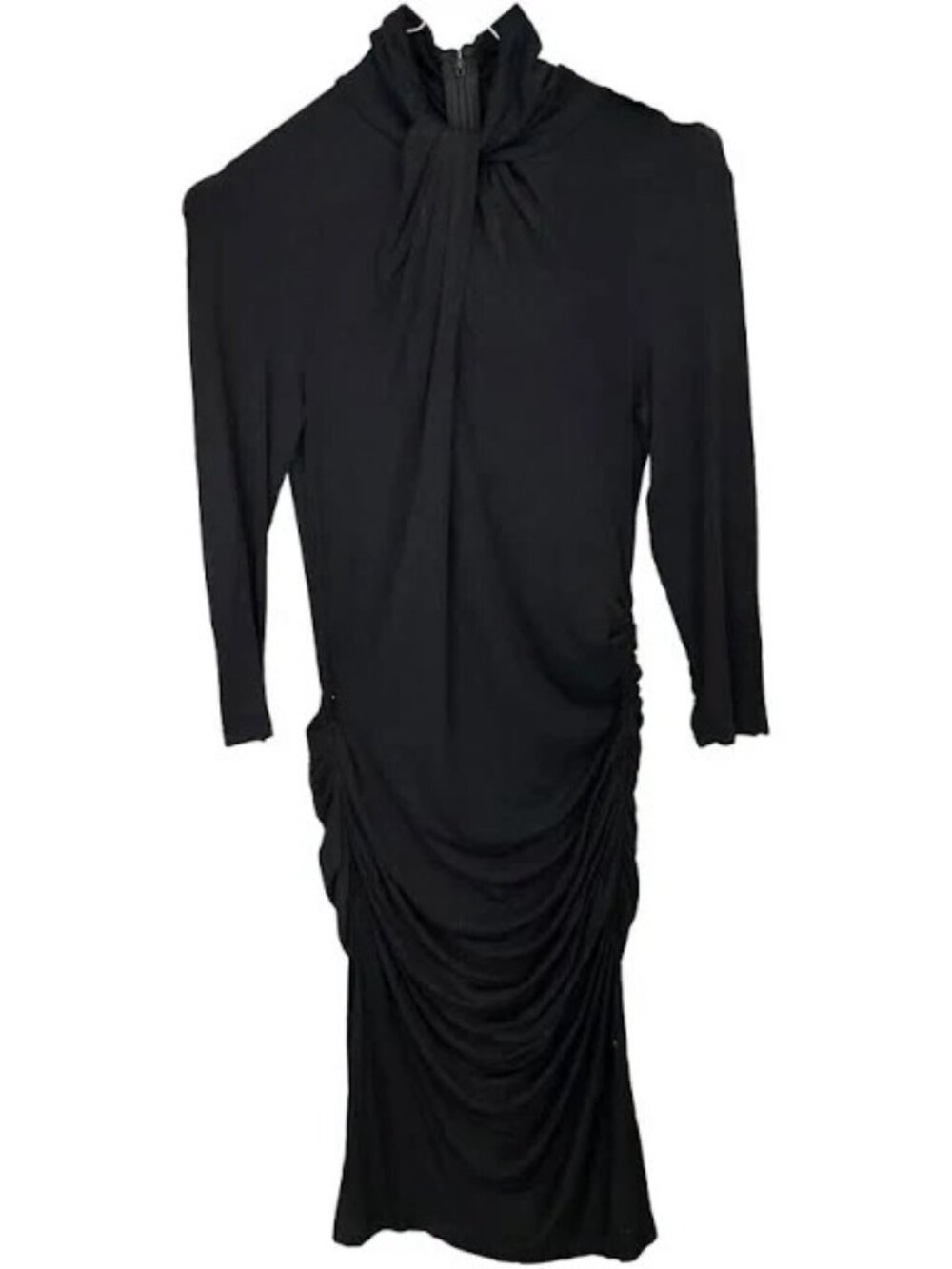Catherine Malandrino Stretch Viscose Ruched Dress - 3/4 Sleeves - Black - Sz M